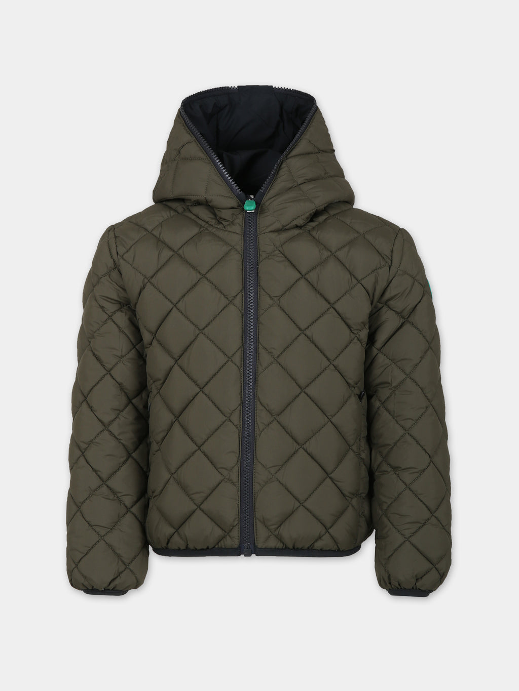 Reversible Jobi green down jacket for boy with logo